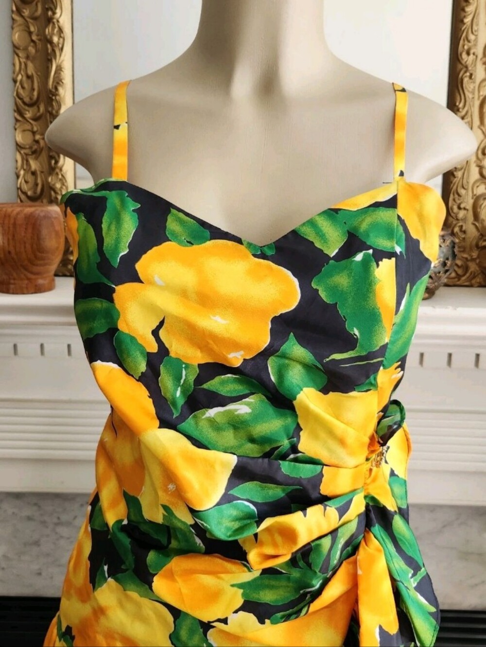 Vintage 90s Yellow Floral Dress Set Size 8 Taffeta Ruffle Bolero Resort Vacation - Picture 7 of 14
